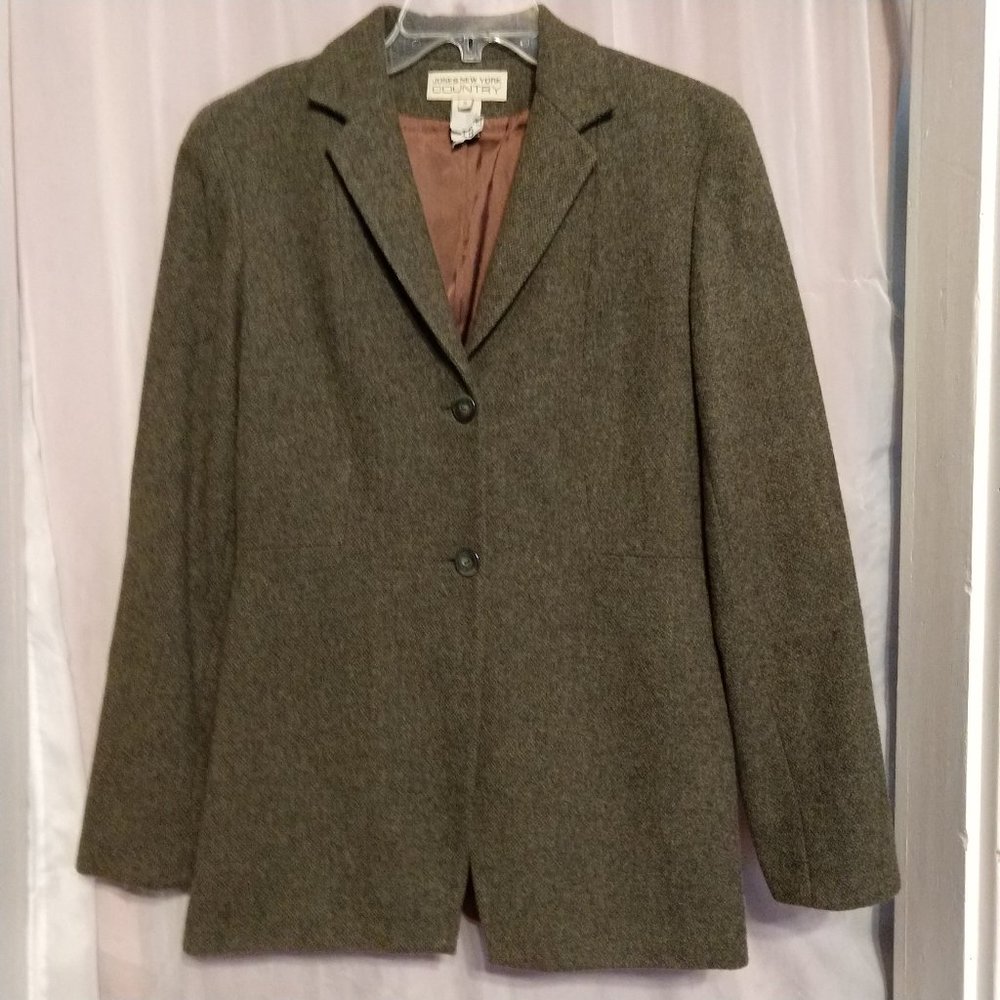 Jones NY Country Lined Gray Tweed Wool Blazer